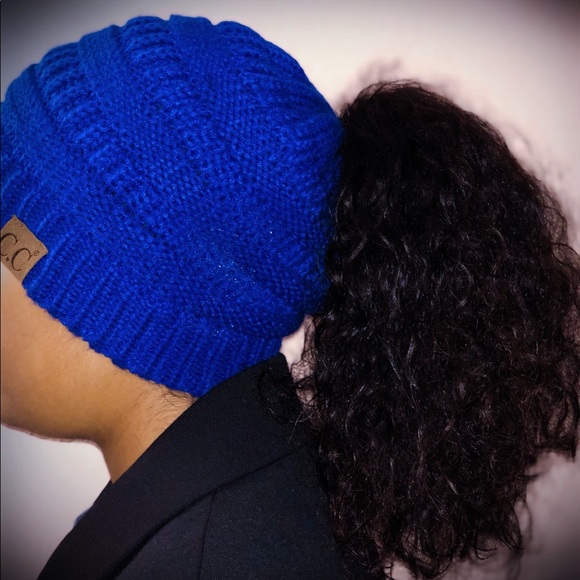Brand New_CC Ponytail Beanie Hat “Royal Blue” - Picture 3 of 4